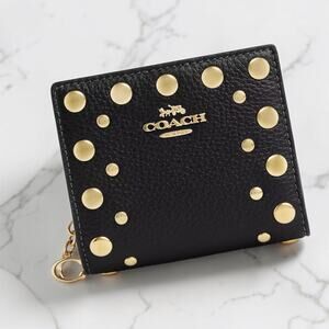 Coach Snap Wallet With Gold Rivets in Black Leather CAP09